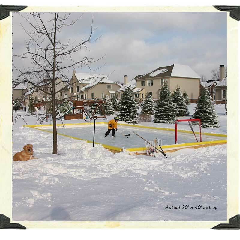 Kid practicing in a backyard rink built using the Rink in a Box kit